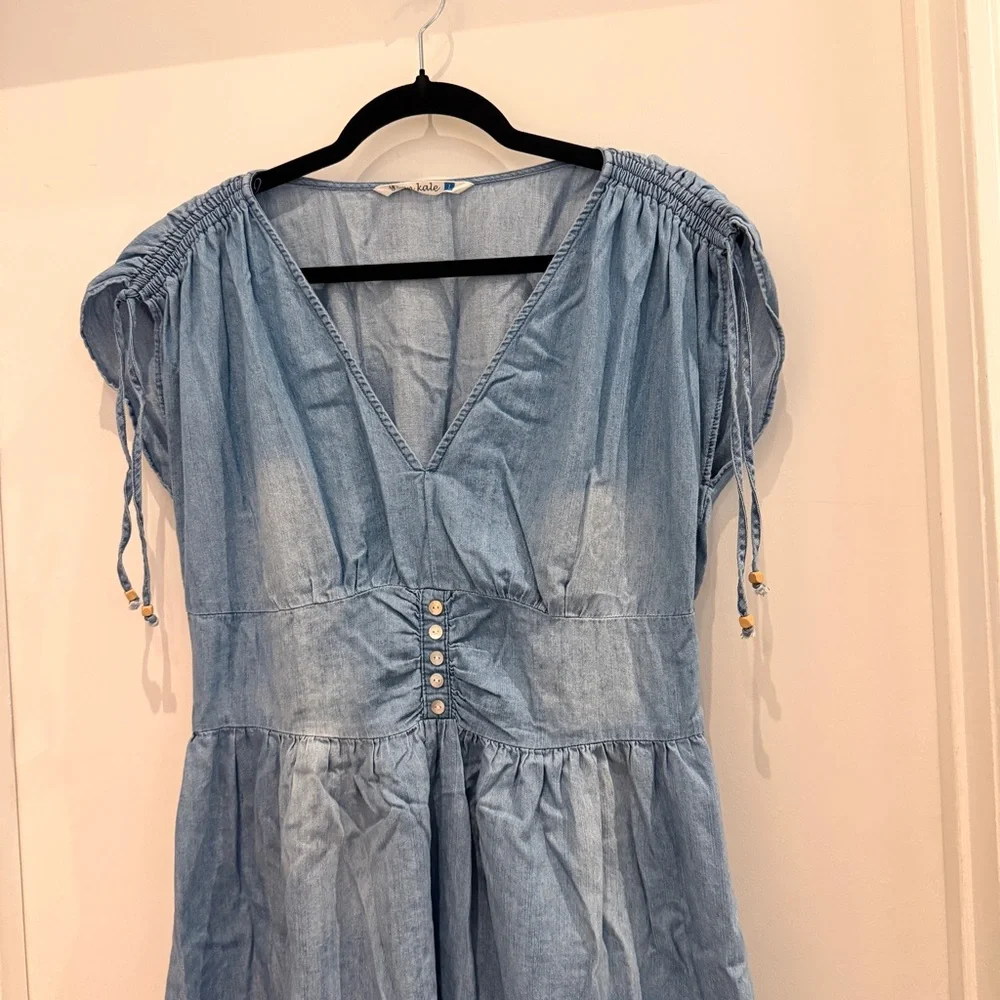 Light Denim Mini Dress with Button Front - Picture 2 of 6